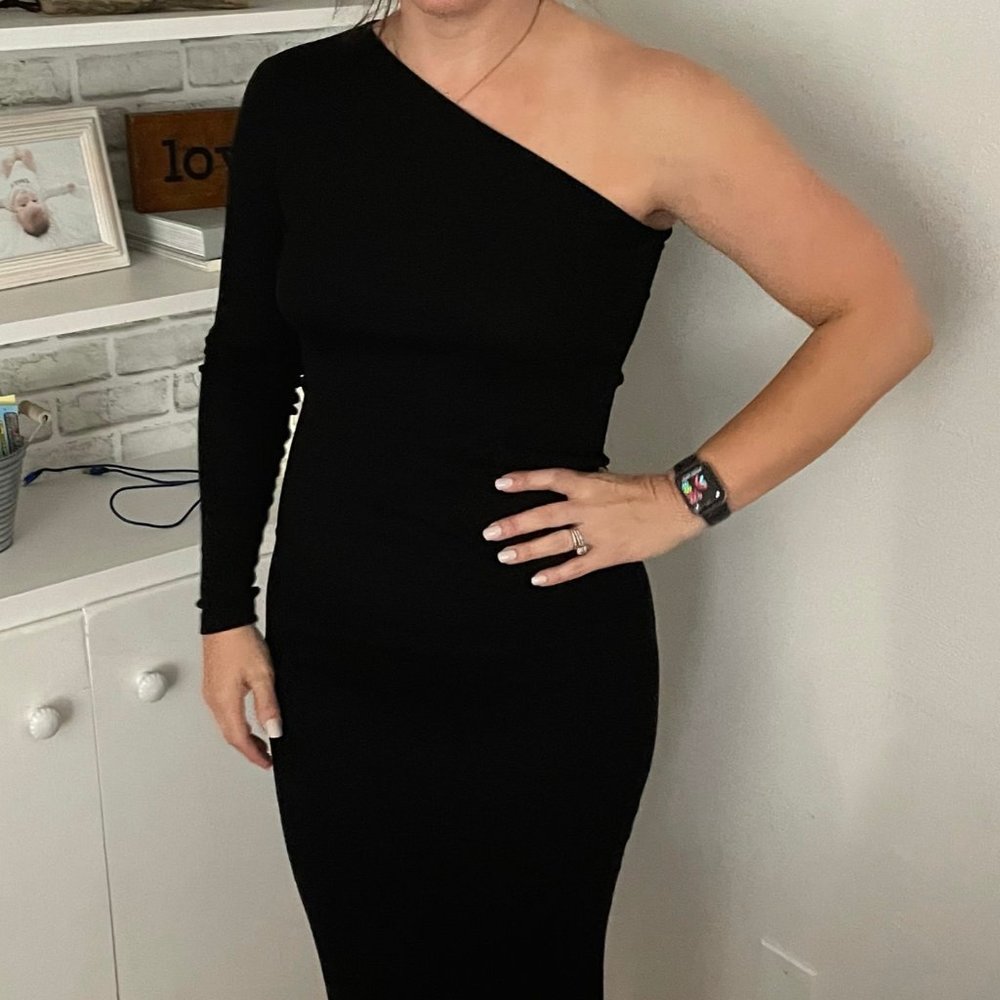 One shoulder black ASOS ribbed dress NWT